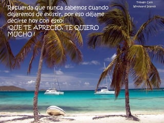 Tobago Cays Windward Islands Recuerda que nunca sabemos cuando dejaremos de existir, por eso déjame decirte hoy con esto:  !QUE TE APRECIO, TE QUIERO MUCHO !   