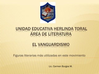 UNIDAD EDUCATIVA HERLINDA TORAL ÁREA DE LITERATURA EL VANGUARDISMO 
Figuras literarias más utilizadas en este movimiento 
Lic. Carmen Burgos M.  