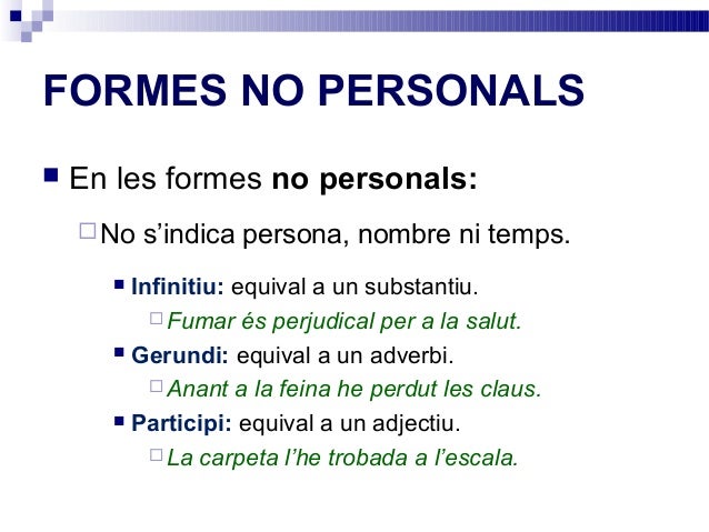 Resultado de imagen de formes personals i no personals del verb