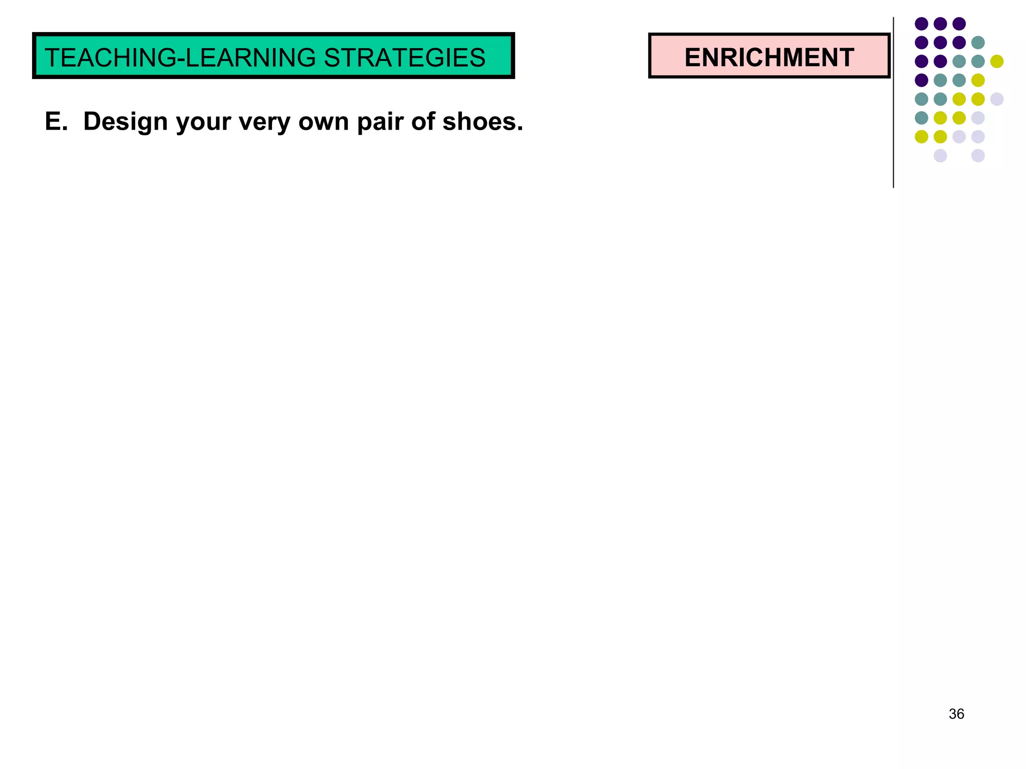 ENRICHMENT TEACHING-LEARNING STRATEGIES  E.  Design your very own pair of shoes.  