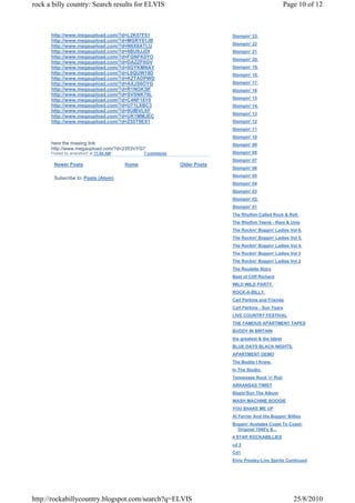 rock a billy country: Search results for ELVIS                                                         Page 10 of 12



      http://www.megaupload.com/?d=L2K57F51                                Stompin' 23.
      http://www.megaupload.com/?d=MGRY81JB
                                                                           Stompin' 22
      http://www.megaupload.com/?d=N6X8ATLU
      http://www.megaupload.com/?d=4BU9JJDI                                Stompin' 21
      http://www.megaupload.com/?d=FGNFK0YO
                                                                           Stompin' 20.
      http://www.megaupload.com/?d=DAZZF0GV
      http://www.megaupload.com/?d=0GYKMNAY                                Stompin' 19.
      http://www.megaupload.com/?d=L0QUW19D                                Stompin' 18.
      http://www.megaupload.com/?d=KZTADPWD
      http://www.megaupload.com/?d=AXJS6OYG                                Stompin' 17.
      http://www.megaupload.com/?d=R1NOK3IF                                Stompin' 16
      http://www.megaupload.com/?d=SVSNK79L
      http://www.megaupload.com/?d=C4NF18Y0                                Stompin' 15
      http://www.megaupload.com/?d=U71LXBC3                                Stompin' 14.
      http://www.megaupload.com/?d=9UIBVLXF
                                                                           Stompin' 13
      http://www.megaupload.com/?d=UK1MMJEC
      http://www.megaupload.com/?d=Z55T9EX1                                Stompin' 12
                                                                           Stompin' 11
                                                                           Stompin' 10
      here the missing link                                                Stompin' 09
      http://www.megaupload.com/?d=2353VYG7
      Posted by amersfoort at 11:04 AM          7 comments                 Stompin' 08
                                                                           Stompin' 07
       Newer Posts                       Home                Older Posts
                                                                           Stompin' 06
                                                                           Stompin' 05
       Subscribe to: Posts (Atom)
                                                                           Stompin' 04
                                                                           Stompin' 03
                                                                           Stompin' 02.
                                                                           Stompin' 01
                                                                           The Rhythm Called Rock & Roll.
                                                                           The Rhythm Teens - Rare & Unis
                                                                           The Rockin' Boppin' Ladies Vol 6.
                                                                           The Rockin' Boppin' Ladies Vol 5.
                                                                           The Rockin' Boppin' Ladies Vol 4.
                                                                           The Rockin' Boppin' Ladies Vol 3
                                                                           The Rockin' Boppin' Ladies Vol 2
                                                                           The Roulette Story
                                                                           Best of Cliff Richard
                                                                           WILD WILD PARTY.
                                                                           ROCK-A-BILLY.
                                                                           Carl Perkins and Friends
                                                                           Carl Perkins - Sun Years
                                                                           LIVE COUNTRY FESTIVAL
                                                                           THE FAMOUS APARTMENT TAPES
                                                                           BUDDY IN BRITAIN
                                                                           the greatest & the latest
                                                                           BLUE DAYS BLACK NIGHTS.
                                                                           APARTMENT DEMO
                                                                           The Buddy I Knew,
                                                                           In The Studio.
                                                                           Tennessee Rock 'n' Roll
                                                                           ARKANSAS TWIST
                                                                           Blazin'Sun The Album
                                                                           WASH MACHINE BOOGIE
                                                                           YOU SHAKE ME UP
                                                                           Al Ferrier And His Boppin' Billies
                                                                           Boppin' Acetates Coast To Coast-
                                                                             Original 1940's &...
                                                                           4 STAR ROCKABILLIES
                                                                           cd 2
                                                                           Cd1
                                                                           Elvis Presley-Live Spirits Continued




http://rockabillycountry.blogspot.com/search?q=ELVIS                                                      25/8/2010
 