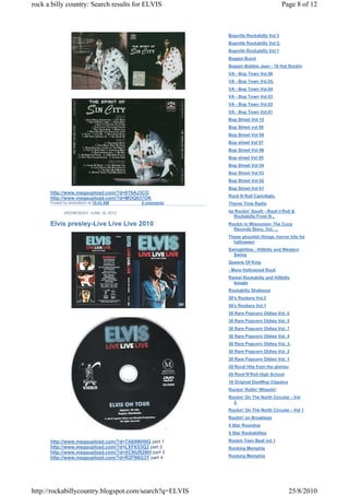 rock a billy country: Search results for ELVIS                                      Page 8 of 12



                                                       Bopville Rockabilly Vol 3
                                                       Bopville Rockabilly Vol 2.
                                                       Bopville Rockabilly Vol 1
                                                       Boppin Buick
                                                       Boppin Bobbie Jean - 16 Hot Rockin
                                                       VA - Bop Town Vol.06
                                                       VA - Bop Town Vol.05.
                                                       VA - Bop Town Vol.04
                                                       VA - Bop Town Vol.03
                                                       VA - Bop Town Vol.02
                                                       VA - Bop Town Vol.01
                                                       Bop Street Vol 10
                                                       Bop Street vol 09
                                                       Bop Street Vol 08
                                                       Bop street Vol 07
                                                       Bop Street Vol 06
                                                       Bop street Vol 05
                                                       Bop Street Vol 04
                                                       Bop Street Vol 03
                                                       Bop Street Vol 02
                                                       Bop Street Vol 01
      http://www.megaupload.com/?d=6T6AJ3CO
                                                       Rock N Roll Cannibals.
      http://www.megaupload.com/?d=MOQ637OK
      Posted by amersfoort at 10:43 AM   0 comments    Theme Time Radio

             WEDNESDAY, JUNE 16, 2010                  he Rockin' South - Rock'n'Roll &
                                                         Rockabilly From N...
      Elvis presley-Live Live Live 2010                Rockin in Wisconsin- The Cuca
                                                         Records Story, Vol. ...
                                                       These ghoulish things, horror hits for
                                                         halloween
                                                       Swingbillies - Hillbilly and Western
                                                         Swing
                                                       Queens Of King
                                                       - More Hollywood Rock
                                                       Rarest Rockabilly and Hillbilly
                                                         boogie
                                                       Rockabilly Shakeout
                                                       50's Rockers Vol.2
                                                       50's Rockers Vol.1
                                                       30 Rare Popcorn Oldies Vol. 6
                                                       30 Rare Popcorn Oldies Vol. 5
                                                       30 Rare Popcorn Oldies Vol. 7
                                                       30 Rare Popcorn Oldies Vol. 4
                                                       30 Rare Popcorn Oldies Vol. 3.
                                                       30 Rare Popcorn Oldies Vol. 2
                                                       30 Rare Popcorn Oldies Vol. 1
                                                       20 Rural Hits from the gloriou
                                                       20 Rock'N'Roll High School
                                                       16 Original DooWop Classics
                                                       Rockin' Rollin' Wheelin'
                                                       Rockin' On The North Circular - Vol
                                                         2.
                                                       Rockin' On The North Circular - Vol 1
                                                       Rockin' on Broadway
                                                       4 Star Roundup
                                                       4 Star Rockabillies

      http://www.megaupload.com/?d=TA69WH8G part 1     Rockin Teen Beat vol 1
      http://www.megaupload.com/?d=LXFK53Q3 part 2     Rocking Memphis
      http://www.megaupload.com/?d=XCNUR2NH part 3
      http://www.megaupload.com/?d=R2FN6G3Y part 4     Rocking Memphis




http://rockabillycountry.blogspot.com/search?q=ELVIS                                  25/8/2010
 