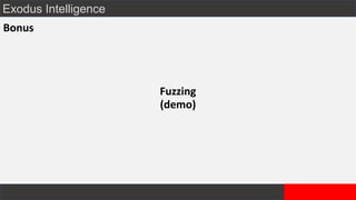 Exodus Intelligence
Bonus
Fuzzing
(demo)
 