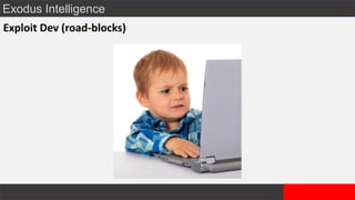 Exodus Intelligence
Exploit Dev (road-blocks)
 
