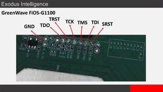 Exodus Intelligence
GreenWave FiOS-G1100
TDO
TCK TMS TDI SRST
TRST
GND
 