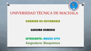 UNIVERSIDAD TÉCNICA DE MACHALA
CARRERA DE ENFERMERIA
GENOMA HUMANO
ESTUDIANTE: MACAS ELVIS
Asignatura: Bioquimica

 