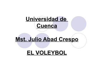 Universidad de
       Cuenca

Mst. Julio Abad Crespo

    EL VOLEYBOL
 