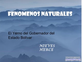 FENOMENOS NATURALES

   FENOMENOS NATURALES
El Yerno del Gobernador del
Estado Bolívar por CASA

                  NIEVES
                  HERCE
 