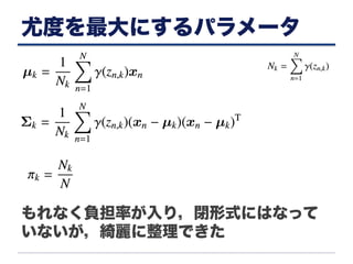 尤度を最大にするパラメータ
もれなく負担率が入り，閉形式にはなって
いないが，綺麗に整理できた
 