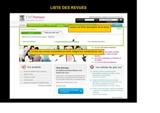 LISTE DES REVUES
Le titre des revues accessibles en texte intégral est mentionné en vert
Accès à la fiche descriptive de la revue
 