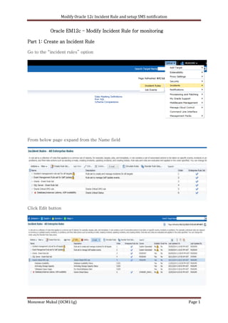 Oracle EM12c Edit or Create Incident rules and Setup SMS alert | DOCX