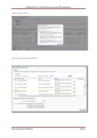 Oracle EM12c Edit or Create Incident rules and Setup SMS alert | DOCX ...