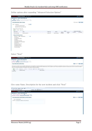 Oracle EM12c Edit or Create Incident rules and Setup SMS alert | DOCX