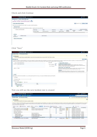 Oracle EM12c Edit or Create Incident rules and Setup SMS alert | DOCX