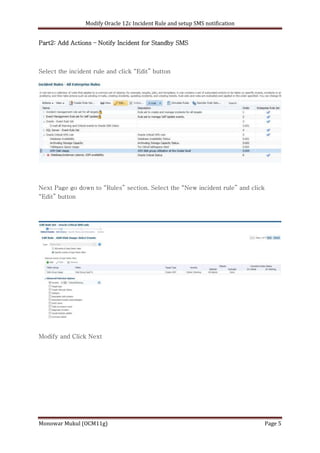 Oracle EM12c Edit or Create Incident rules and Setup SMS alert | DOCX
