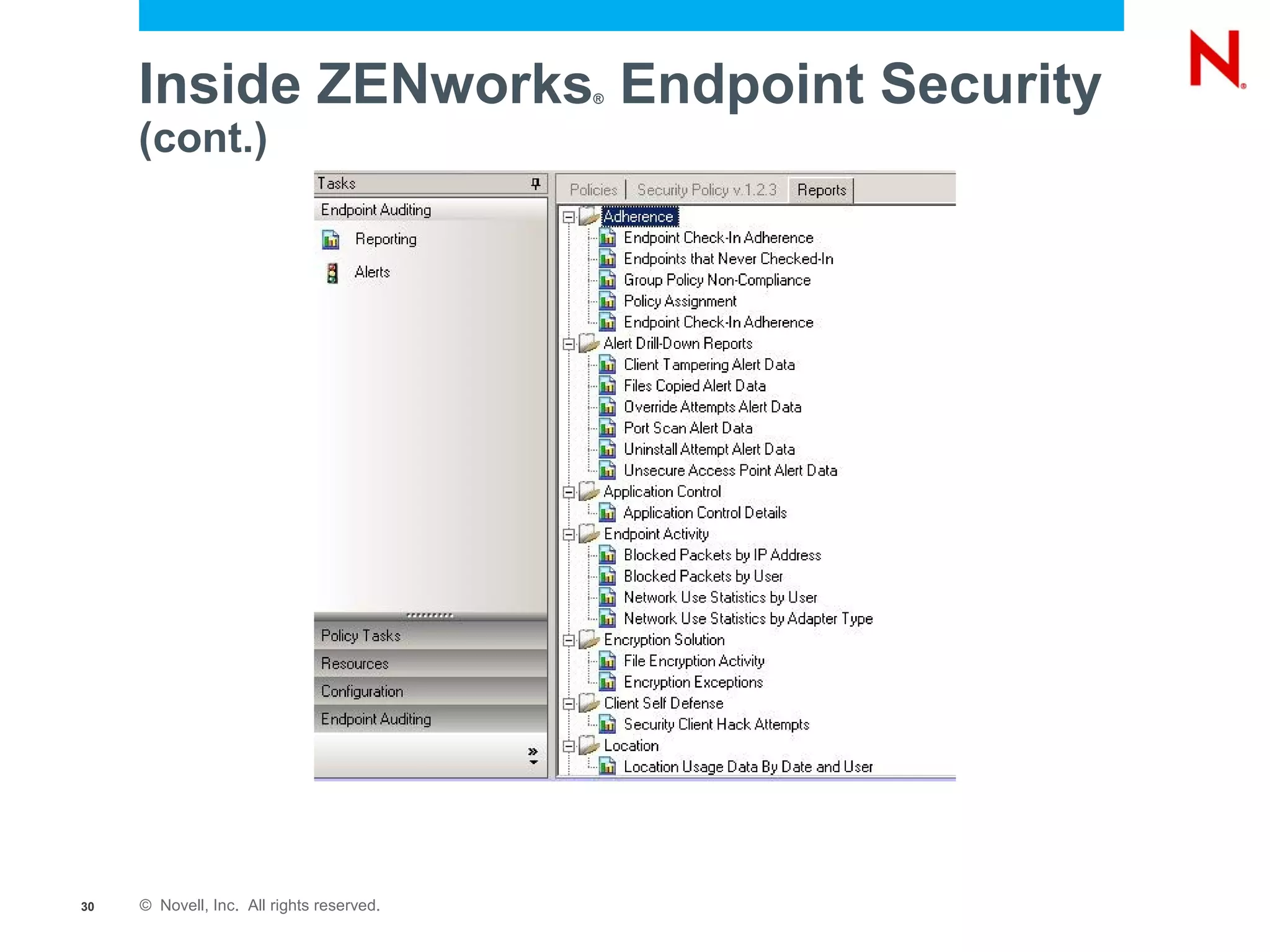 Inside ZENworks Endpoint Security     ®


     (cont.)




30   © Novell, Inc. All rights reserved.
 