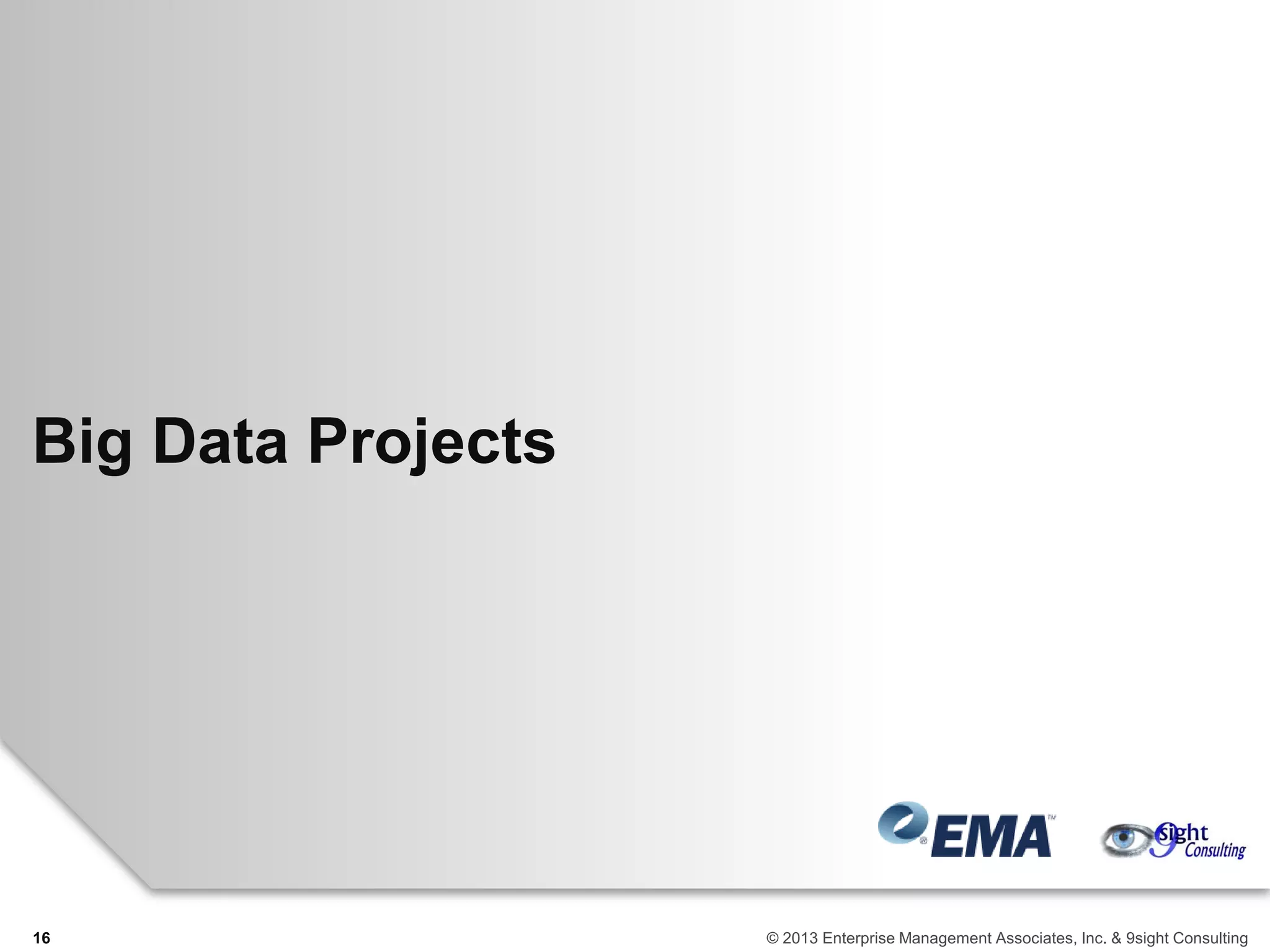 Big Data Projects
16 © 2013 Enterprise Management Associates, Inc. & 9sight Consulting
 