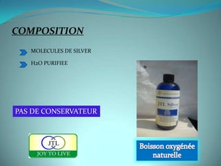COMPOSITION
   MOLECULES DE SILVER

   H2O PURIFIEE




PAS DE CONSERVATEUR
 