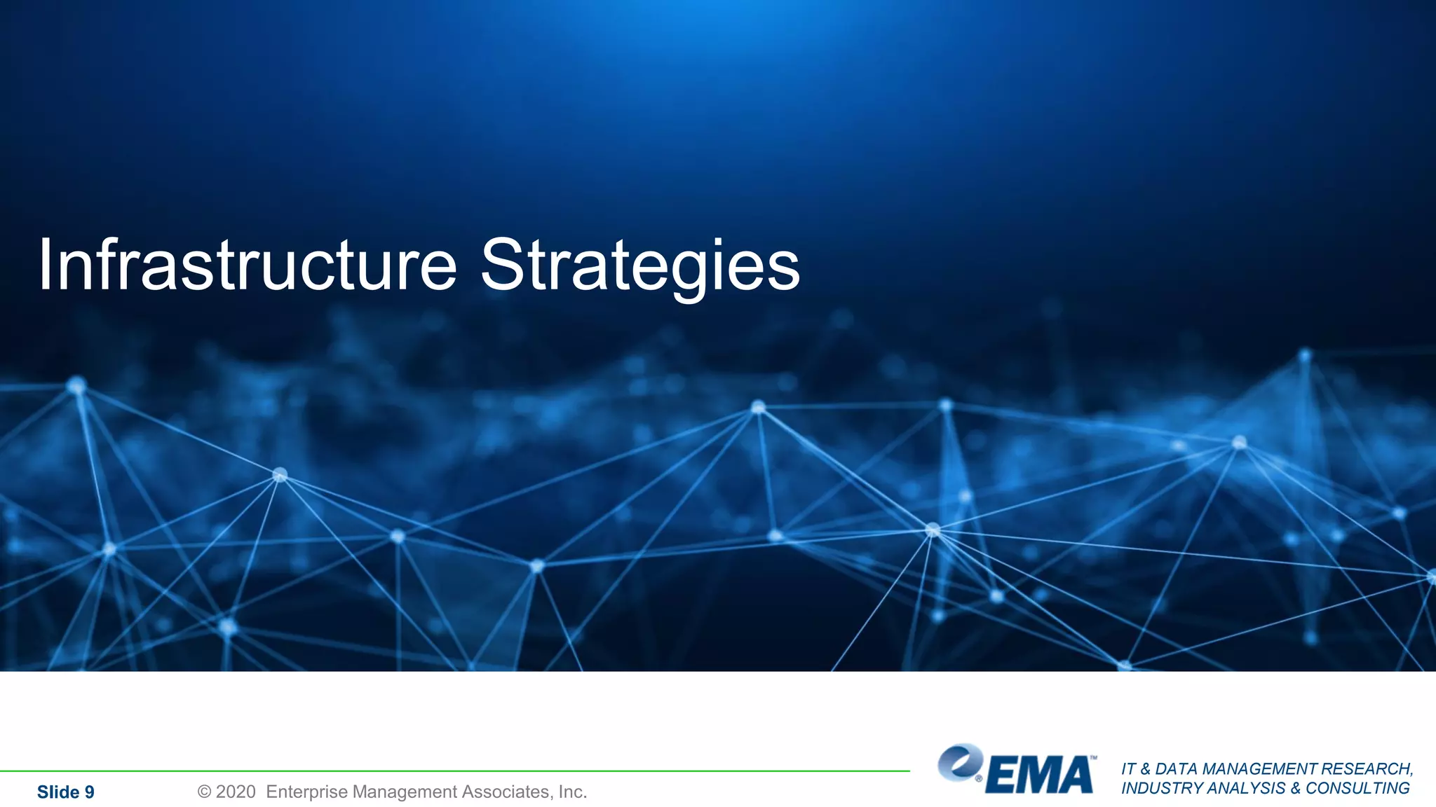 IT & DATA MANAGEMENT RESEARCH,
INDUSTRY ANALYSIS & CONSULTINGSlide 9 © 2020 Enterprise Management Associates, Inc.
Infrastructure Strategies
 