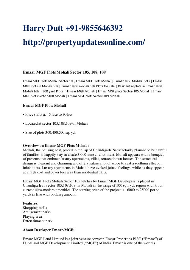 Emaar MGF Plots Mohali Emaar MGF Resale Plots In Mohali Emaar MGF