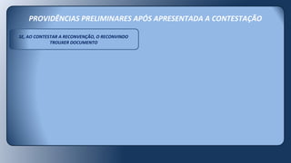 PROVIDÊNCIAS PRELIMINARES APÓS APRESENTADA A CONTESTAÇÃO
SE, AO CONTESTAR A RECONVENÇÃO, O RECONVINDO
TROUXER DOCUMENTO
 