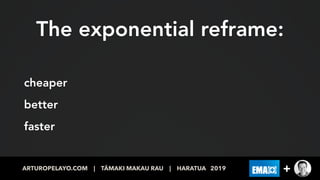 cheaper
better
faster
The exponential reframe:
ARTUROPELAYO.COM | TĀMAKI MAKAU RAU | HARATUA 2019 +
 