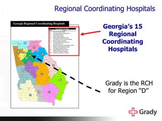 Regional Coordinating Hospitals Grady is the RCH for Region “D”   Georgia’s 15 Regional Coordinating Hospitals 