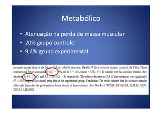 Metabólico
• Atenuação na perda de massa muscular
• 20% grupo controle
• 9,4% grupo experimental
 