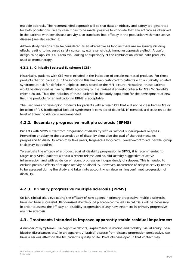 EMA Guideline investigation medicinal products for Multiple Sclerosis…
