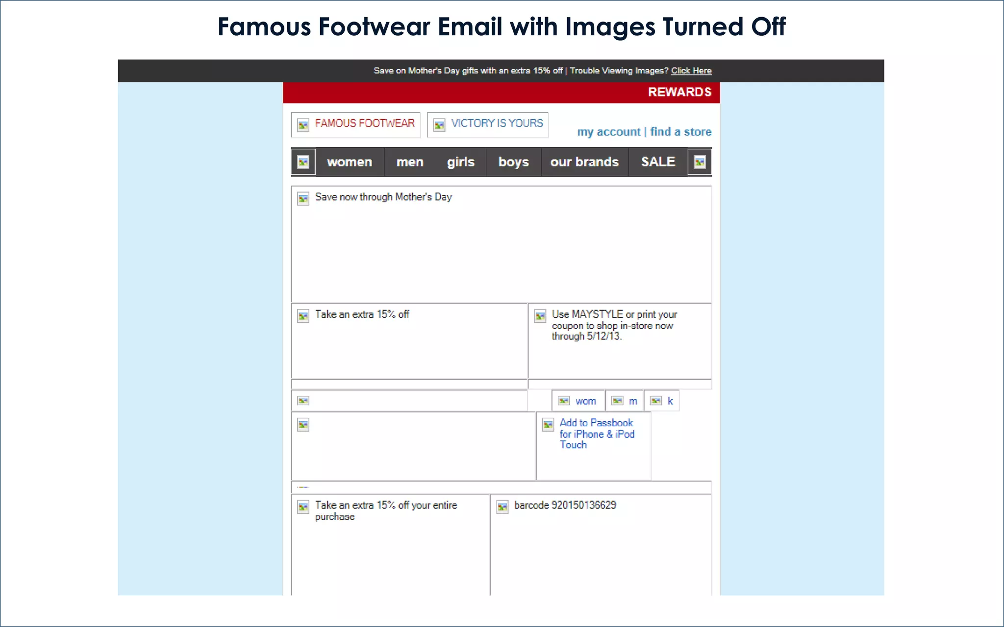 Famous Footwear Email with Images Turned Off
 
