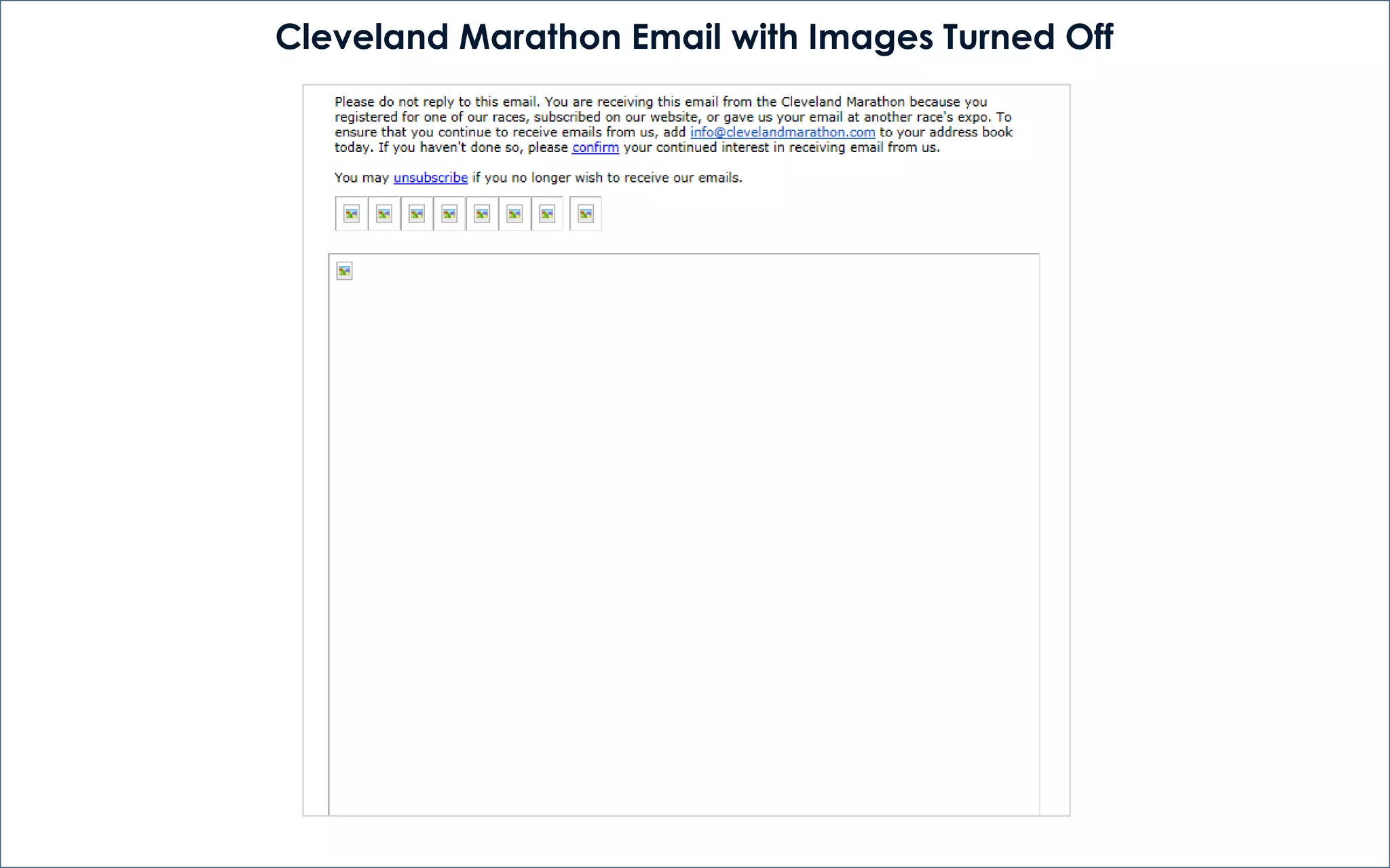 Cleveland Marathon Email with Images Turned Off
 
