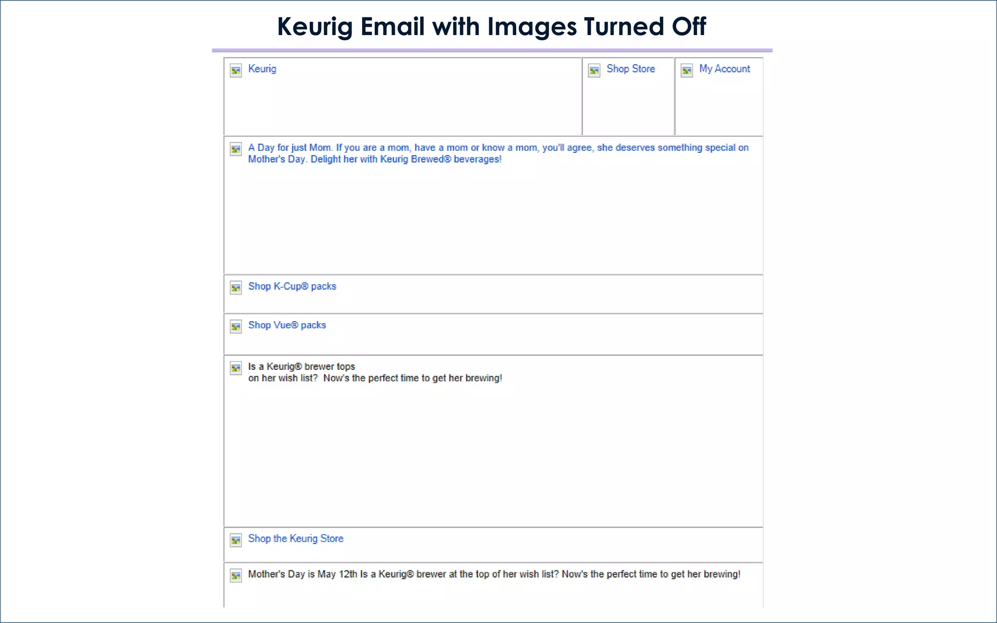 Keurig Email with Images Turned Off
 