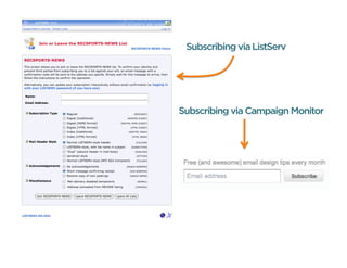 Subscribing via ListServ




Subscribing via Campaign Monitor
 