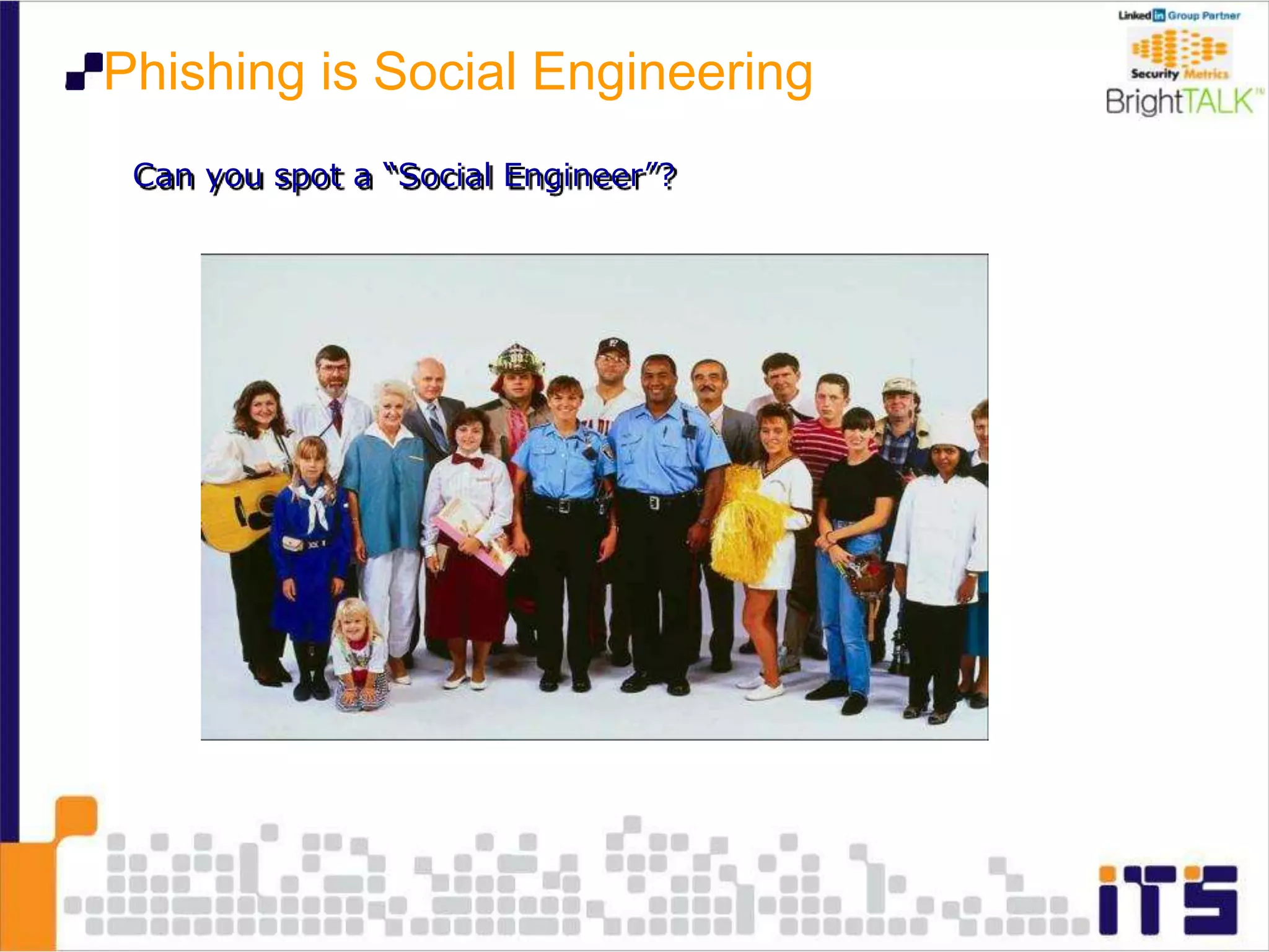 Can you spot a “Social Engineer”?
Phishing is Social Engineering
 