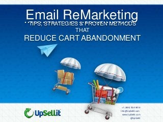 Email ReMarketing
TIPS, STRATEGIES & PROVEN METHODS THAT
REDUCE CART ABANDONMENT




                               +1 (866) 504-9619
                               Info@UpSellit.com
                                www.UpSellit.com
                                       @UpSellit
 