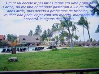 Um casal decide ir passar as férias em uma praia do Caribe, no mesmo hotel onde passaram a lua de mel 20 anos atrás, mas devido a problemas de trabalho, a mulher não pode viajar com seu marido, marcando de encontrá-lo alguns dias depois. 