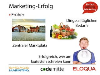 Marketing-Erfolg
• Früher
                                Dinge alltäglichen
                                    Bedarfs



 Zentraler Marktplatz

                Erfolgreich, wer am
           lautesten schreien kann
 