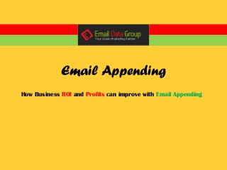Email Appending
How Business ROI and Profits can improve with Email Appending
 