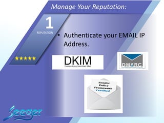 • Authenticate your EMAIL IP
Address.
Manage Your Reputation:
1REPUTATION
 