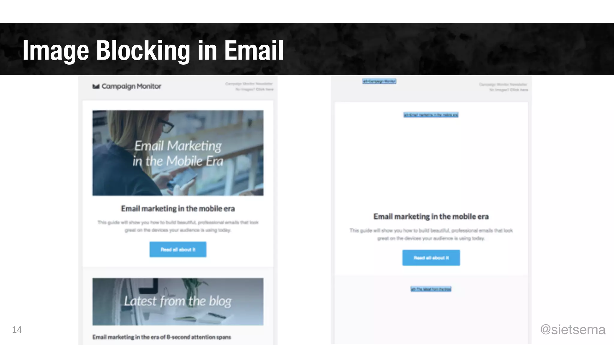 Image Blocking in Email
14 @sietsema
 