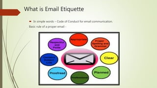 What is Email Etiquette
 In simple words – Code of Conduct for email communication.
Basic rule of a proper email -
 