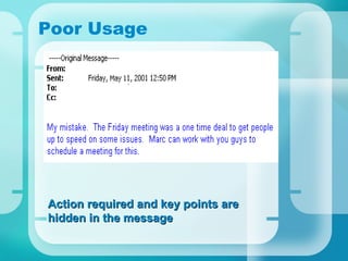 Poor Usage Action required and key points are hidden in the message 