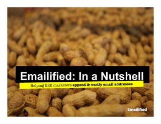 Emailified: In a Nutshell
  Helping B2B marketers append & verify email addresses
 