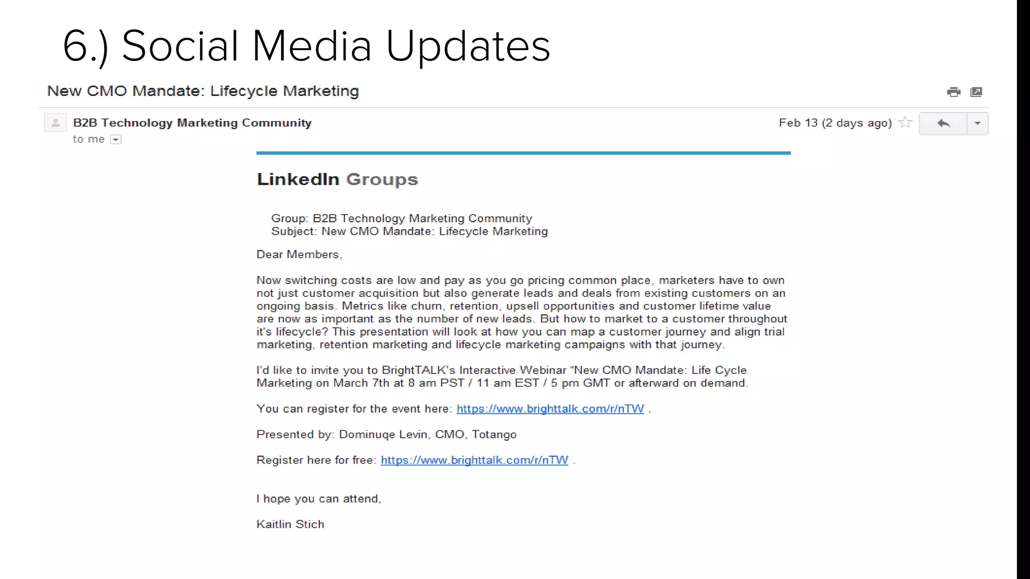 6.) Social Media Updates 
 