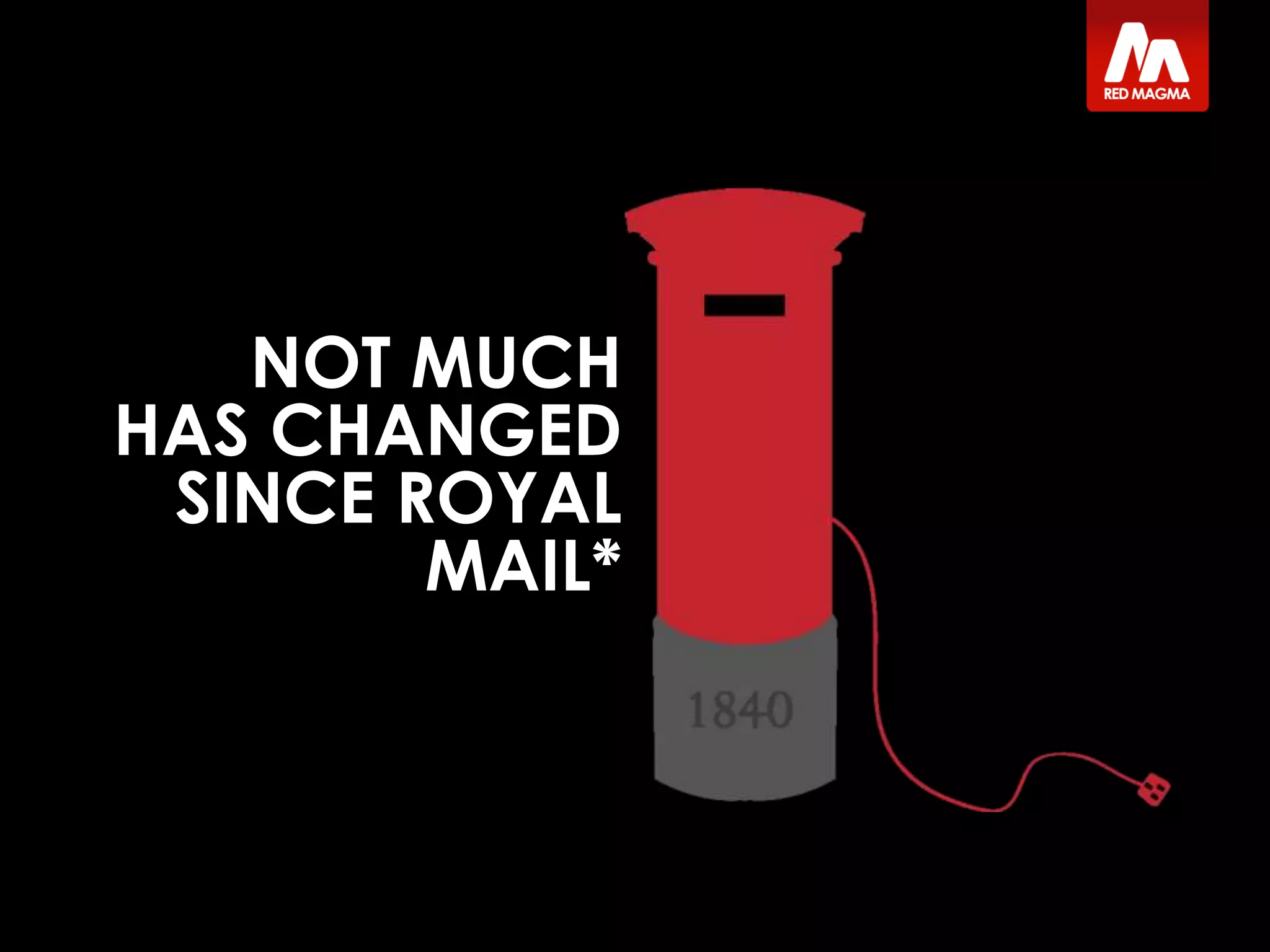 NOT MUCH
HAS CHANGED
SINCE ROYAL
MAIL*
 