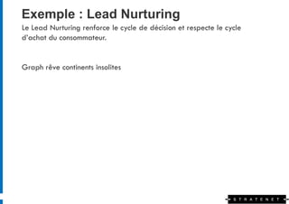 Exemple : Lead Nurturing
Le Lead Nurturing renforce le cycle de décision et respecte le cycle
d’achat du consommateur.


Graph rêve continents insolites
 