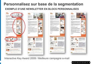 Personnalisez sur base de la segmentation
EXEMPLE D’UNE NEWSLETTER EN BLOCS PERSONNALISES




Interactive Key Award 2009 / Meilleure campagne e-mail
 