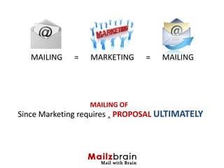 MAILING = MARKETING = MAILING
Since Marketing requires ^
PROPOSAL ULTIMATELY
MAILING OF
 