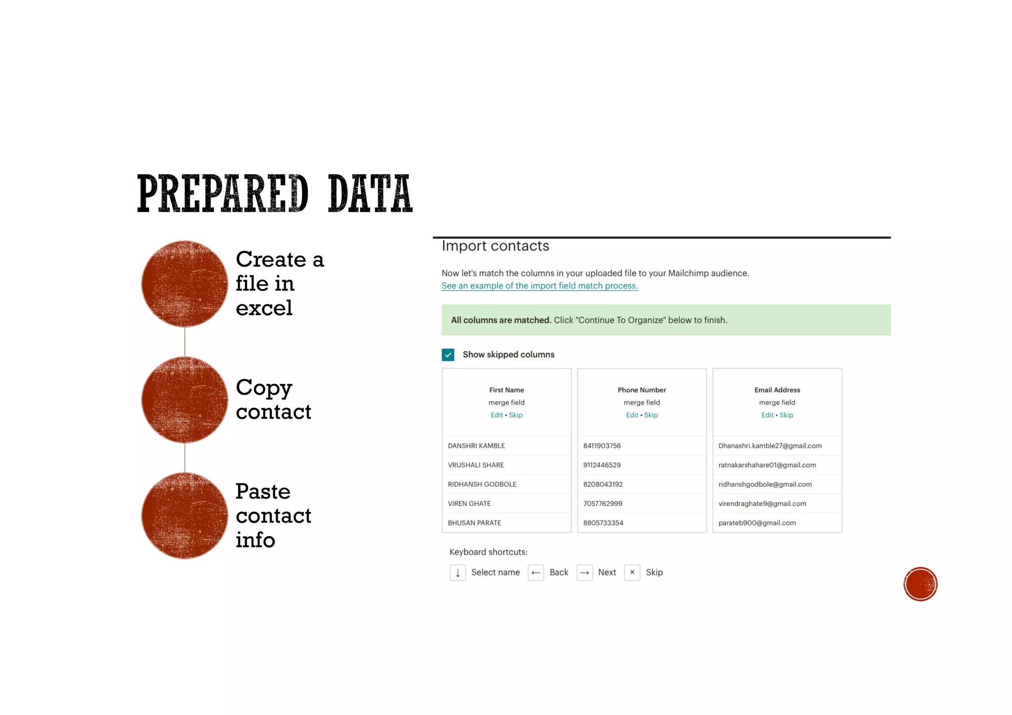 Create a
file in
excel
Copy
contact
Paste
contact
info