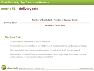Email Marketing: Top 7 Metrics to Measure!<br />metric #1  - delivery rate<br />Number of Emails Sent – Number of Bounced ...